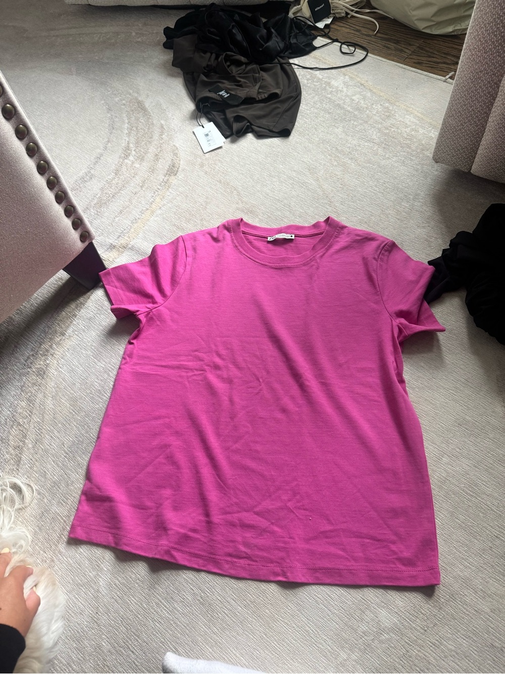 Zara Short-Sleeve Crewneck Tee - Hot Pink